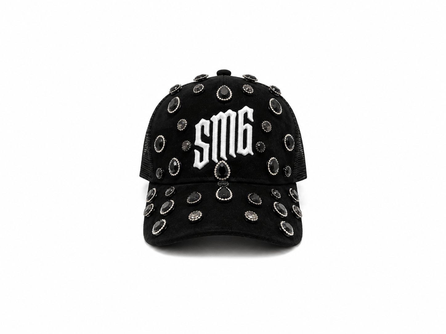black rhinestone cap with sparkling design