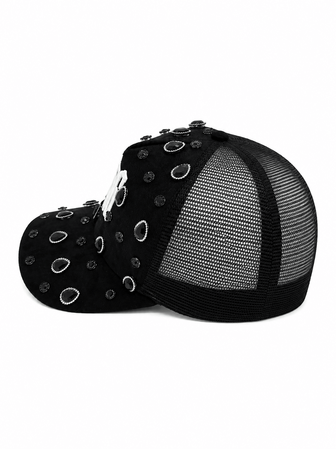 black rhinestone cap with sparkling design